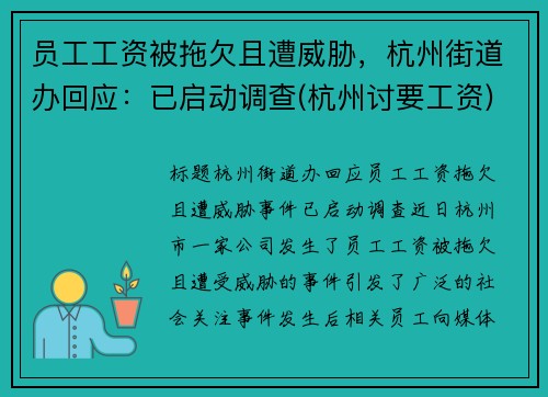 员工工资被拖欠且遭威胁，杭州街道办回应：已启动调查(杭州讨要工资)